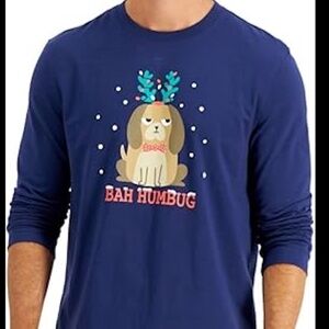 NWT, Navy Elastic Band Graphic Long Sleeve Crew Neck Holiday L Just the T-shirt